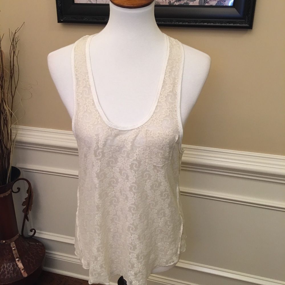 Free People Floral Lace Racerback Tank Top Sz M